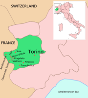 Location of Turin (Torino in Italian) and some other venues