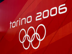 The 2006 Olympics logo on display in Turin